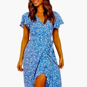 Blue Floral Wrap Dress